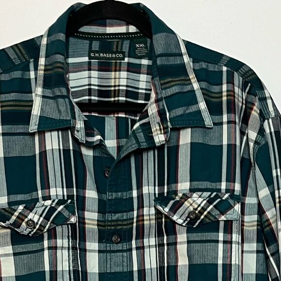 G.H. BASS & CO.  Button Down Shirt Men's Size XXL 100% Cotton Plaid Green - Picture 6 of 15